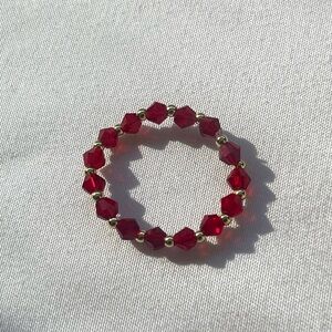 Red & Gold Beaded Ring | handmade stretch ring